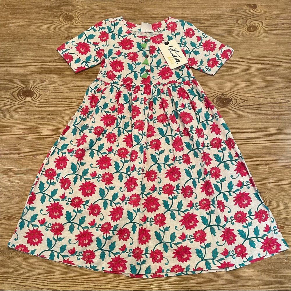 Floral Kids Dress in Pink and Green